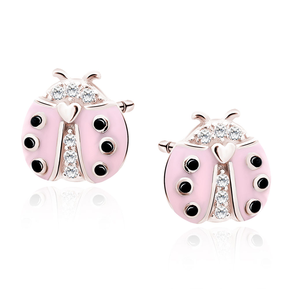 Cercei argint placati cu aur rose buburuza roz cu pietre Ladybug DiAmanti Z1804ERG_P-DIA Cercei argint placati cu aur rose buburuza roz cu pietre Ladybug DiAmanti Z1804ERG_P-DIA